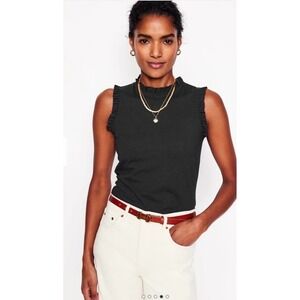 Boden Supersoft Frill Detail Black Top‎ Size 4